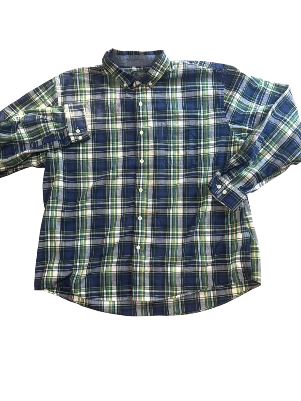 Pendleton Men’s XXL Plaid Button Down Shirt Navy Green 100% Cotton Classic Fit